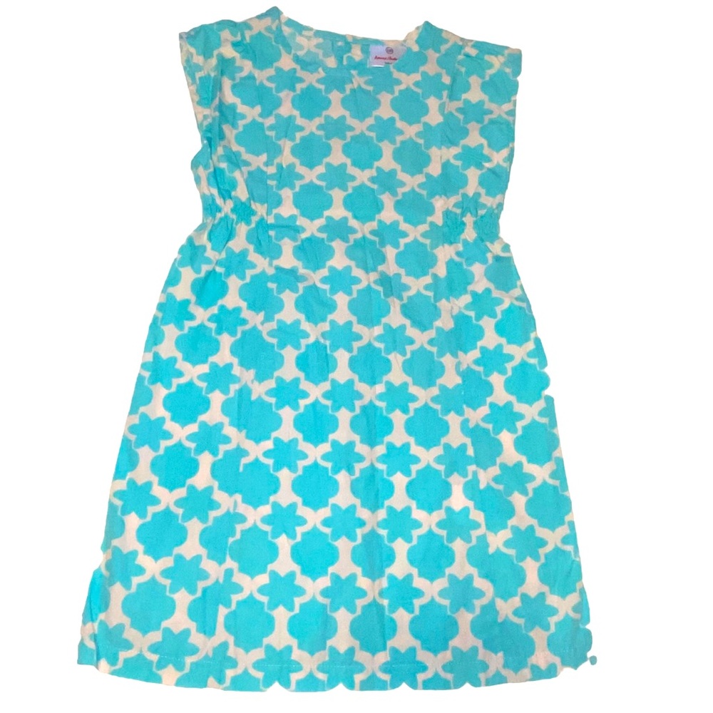 Hanna Andersson Aqua & White Short Sleeve Cotton Dress Size 120 US(6-7)